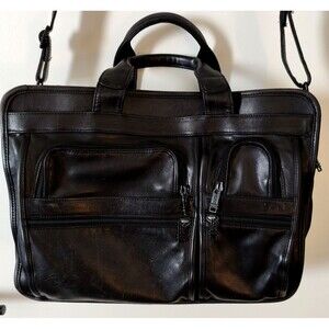 Tumi Alpha Tpass Black Expandable Leather Briefcase Carryon Bag Strap